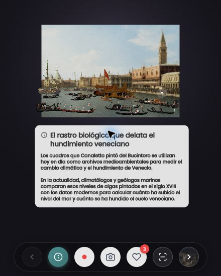 Cropped desktop view of a Canaletto artwork experience with previous and next artwork controls.