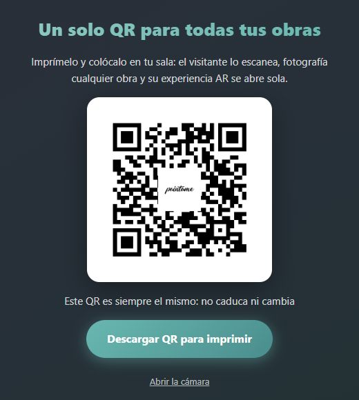 Painta general Scan entry in Spanish, showing its shared QR, download button and camera entry.